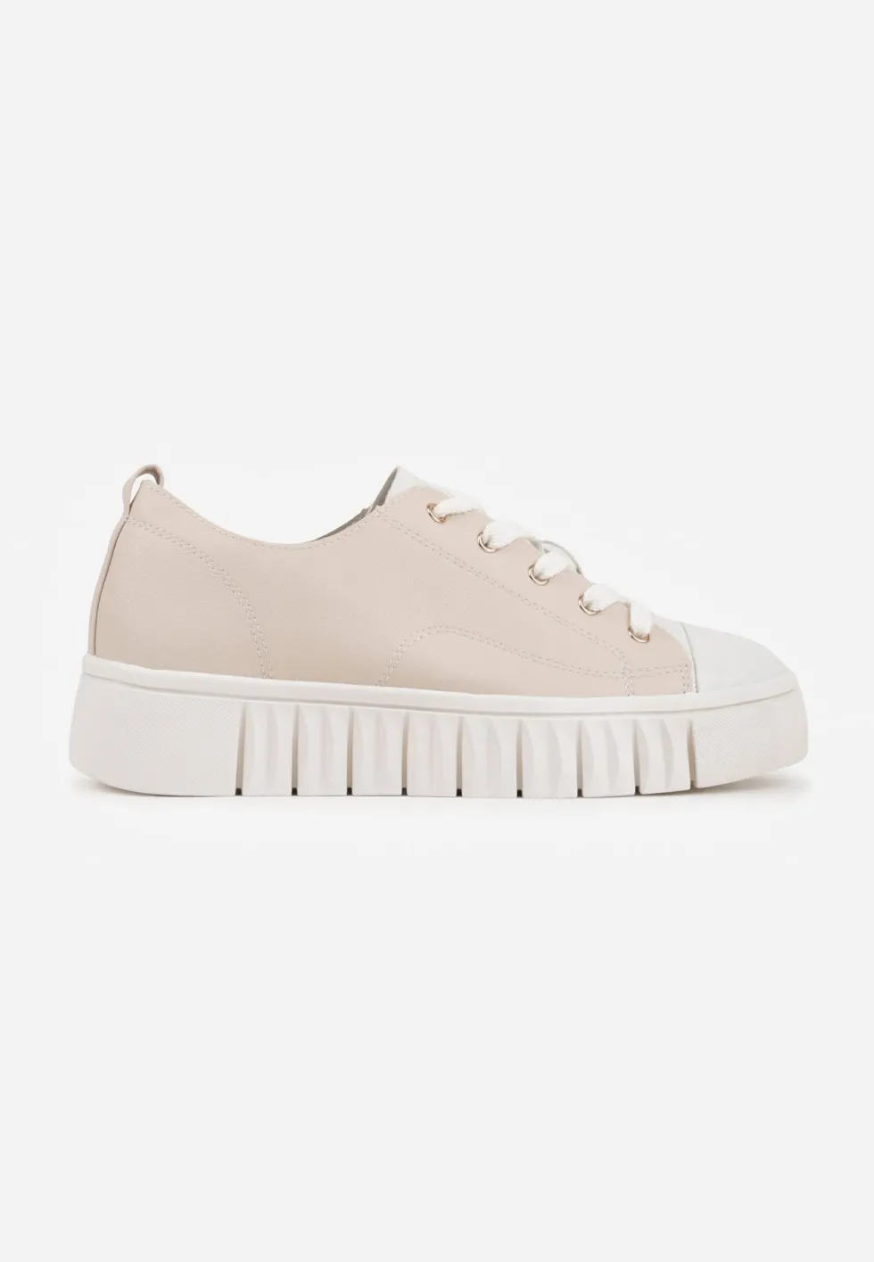 Beżowe Płaskie Sneakersy Vices ze Sznurowaniem Lorori