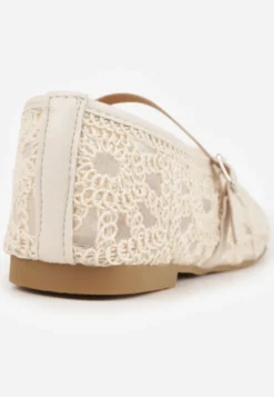 Beżowe Plecione Balerinki Boho w Stylu Mary Jane z Siateczki Raithea