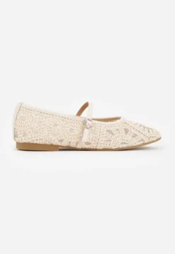 Beżowe Plecione Balerinki Boho w Stylu Mary Jane z Siateczki Raithea