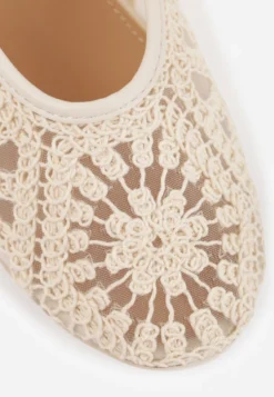 Beżowe Plecione Balerinki Boho w Stylu Mary Jane z Siateczki Raithea