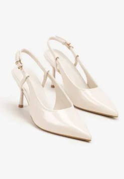 Beżowe Sandały Lakierowane Vices na Szpilce Slingback Raleira