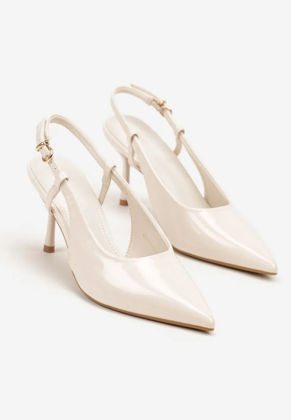 Beżowe Sandały Lakierowane Vices na Szpilce Slingback Raleira