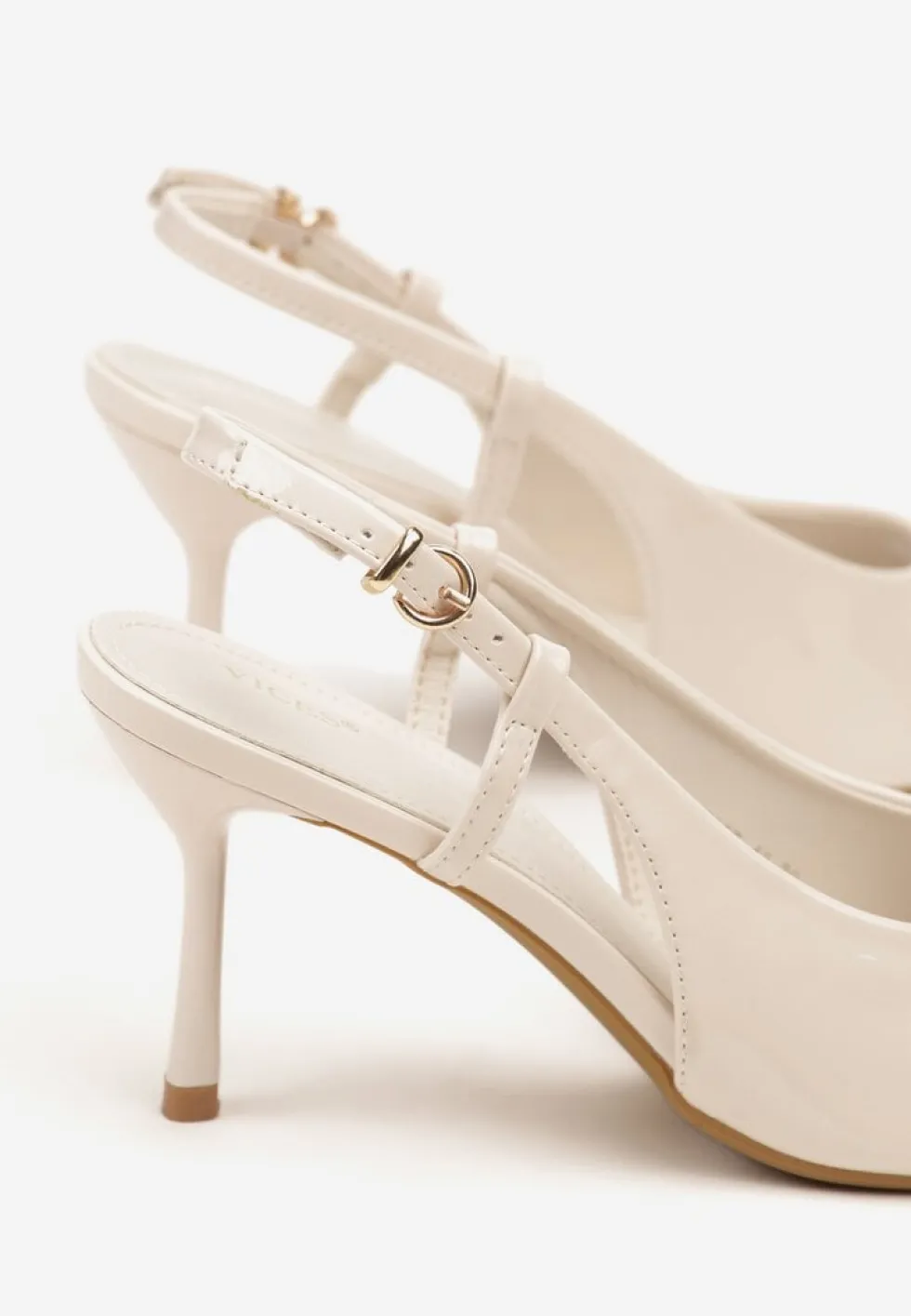 Beżowe Sandały Lakierowane Vices na Szpilce Slingback Raleira