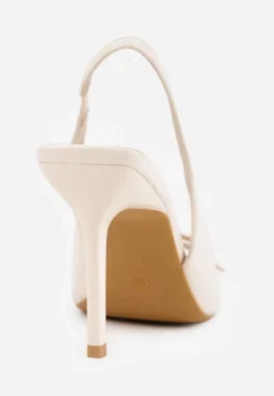Beżowe Sandały Lakierowane VICES na Szpilce Slingback z Metaliczną Klamrą Harmonia