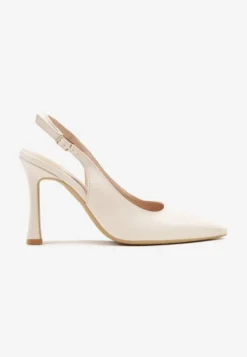 Beżowe Sandały na Obcasie Typu Slingback Dolandra