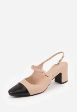 Beżowe Sandały na Słupku Slingback Ozdobione Paskiem Divolia