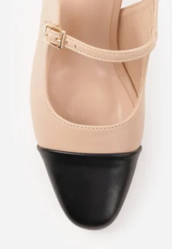Beżowe Sandały na Słupku Slingback Ozdobione Paskiem Divolia