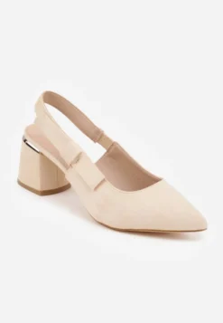 Beżowe Sandały na Słupku Vices Slingback ze Skórzaną Wkładką Vevoline