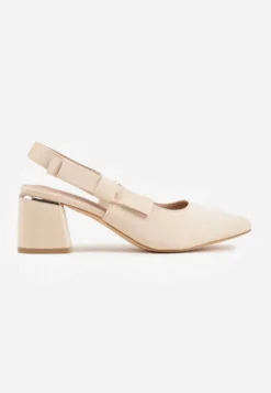 Beżowe Sandały na Słupku Vices Slingback ze Skórzaną Wkładką Vevoline