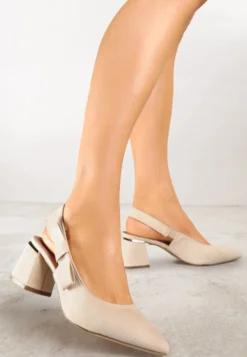 Beżowe Sandały na Słupku Vices Slingback ze Skórzaną Wkładką Vevoline