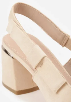 Beżowe Sandały na Słupku Vices Slingback ze Skórzaną Wkładką Vevoline