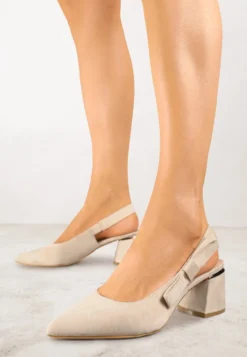 Beżowe Sandały na Słupku Vices Slingback ze Skórzaną Wkładką Vevoline