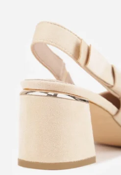 Beżowe Sandały na Słupku Vices Slingback ze Skórzaną Wkładką Vevoline