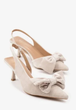 Beżowe Sandały na Szpilce Slingback z Kokardą Sunaiel