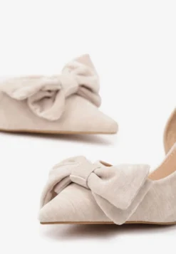 Beżowe Sandały na Szpilce Slingback z Kokardą Sunaiel