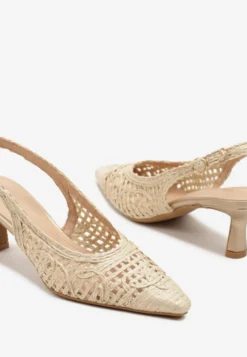 Beżowe Sandały na Szpilce Vices Slingback z Ażurową Cholewką Nilanira