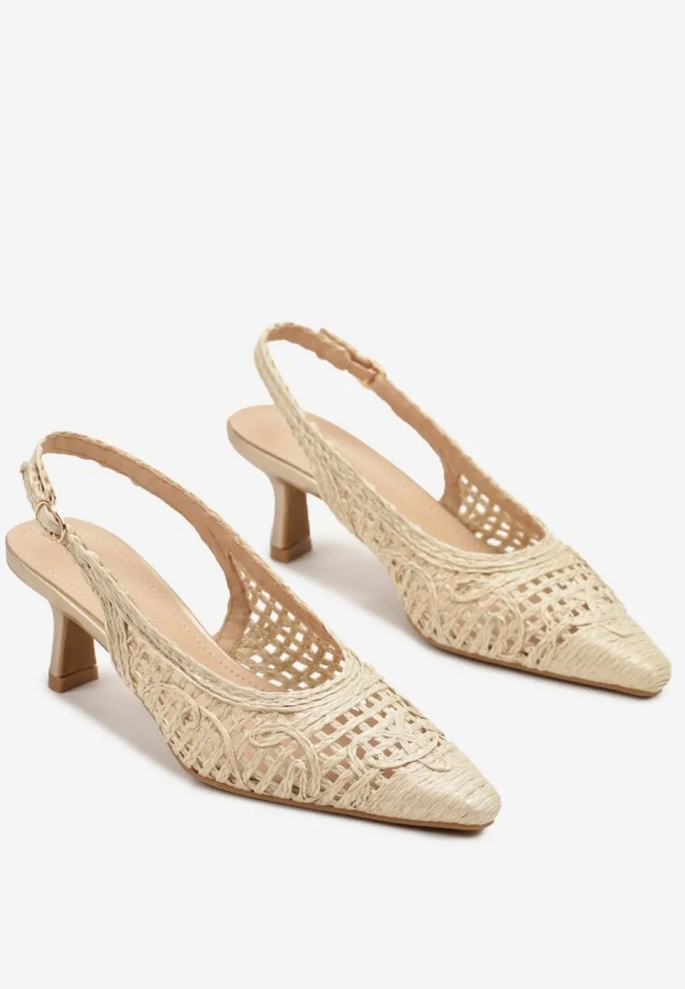 Beżowe Sandały na Szpilce Vices Slingback z Ażurową Cholewką Nilanira