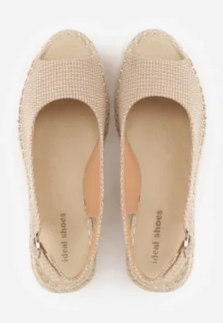 Beżowe Sandały Peep Toe z Plecioną Cholewką i Koturnem Zaylani