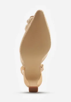 Beżowe Sandały Slingback na Kaczuszce z Tweedowymi Wstawkami i Kwiatem 3D Zehe