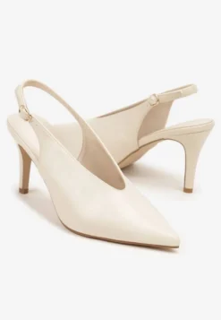 Beżowe Sandały Slingback na Obcasie Typu Szpilka Latira