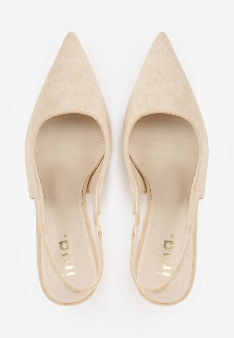 Beżowe Sandały Slingback na Szpilce z Imitacji Zamszu Carilona