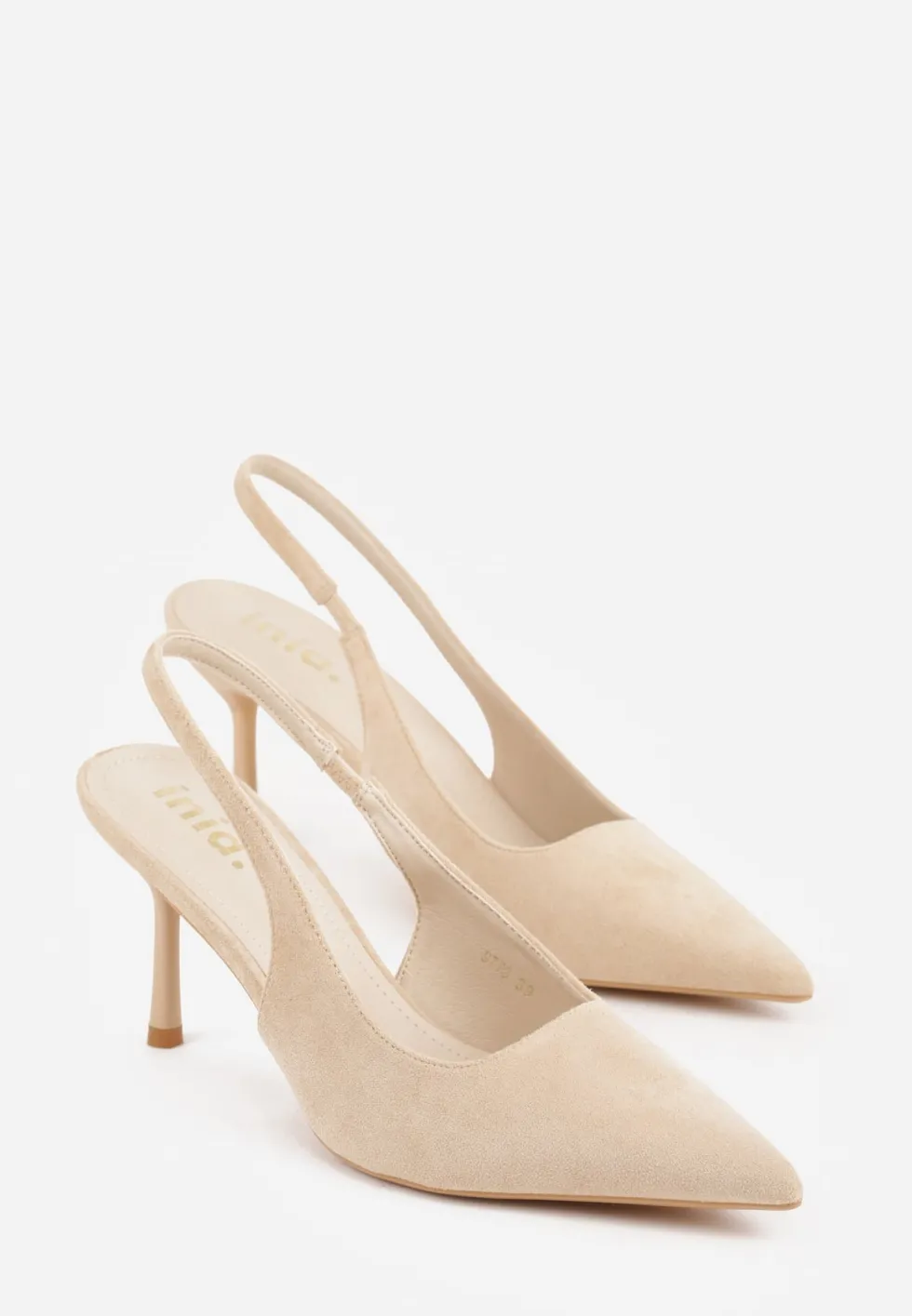 Beżowe Sandały Slingback na Szpilce z Imitacji Zamszu Carilona