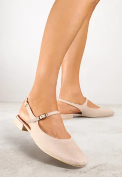 Beżowe Sandały Slingback Vices z Wkładką ze Skóry Naturalnej Sovritia