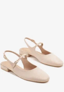 Beżowe Sandały Slingback Vices z Wkładką ze Skóry Naturalnej Sovritia