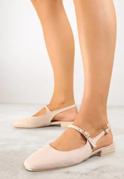 Beżowe Sandały Slingback Vices z Wkładką ze Skóry Naturalnej Sovritia