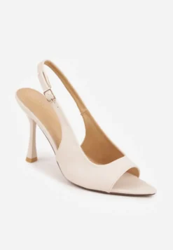 Beżowe Sandały Slingback VICES na Szpilce z Odkrytym Noskiem Blooma