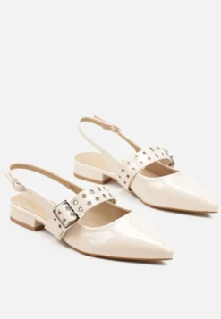 Beżowe Sandały Slingback ze Szpiczastym Noskiem i Paskiem z Klamerką Pollime