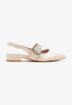 Beżowe Sandały Slingback ze Szpiczastym Noskiem i Paskiem z Klamerką Pollime