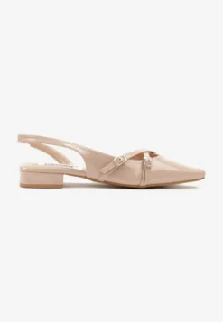 Beżowe Sandały Slingback z Ozdobnymi Paskami ze Sprzączkami Teniora