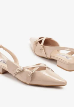 Beżowe Sandały Slingback z Ozdobnymi Paskami ze Sprzączkami Teniora