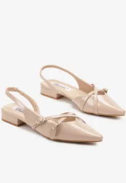 Beżowe Sandały Slingback z Ozdobnymi Paskami ze Sprzączkami Teniora