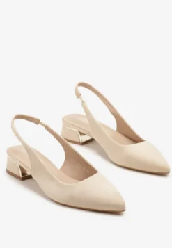 Beżowe Sandały Typu Slingback z Metaliczną Ozdobą Helmio
