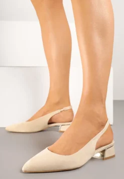 Beżowe Sandały Typu Slingback z Metaliczną Ozdobą Helmio