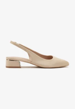 Beżowe Sandały Typu Slingback z Metaliczną Ozdobą Helmio