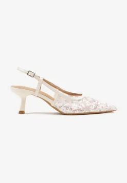 Beżowe Sandały Vices na Kaczuszce Slingback z Koronkową Cholewką Kovimizza