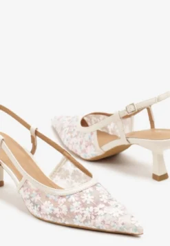 Beżowe Sandały Vices na Kaczuszce Slingback z Koronkową Cholewką Kovimizza