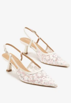 Beżowe Sandały Vices na Kaczuszce Slingback z Koronkową Cholewką Kovimizza