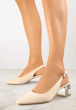Beżowe Sandały Vices na Ozdobnym Słupku Typu Slingback ze Skórzaną Wkładką Eraliora