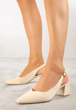 Beżowe Sandały Vices na Słupku Slingback ze Skórzaną Wkładką Ciaravien