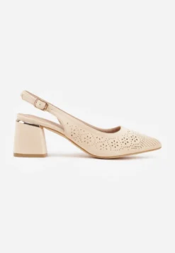 Beżowe Sandały Vices na Słupku Slingback ze Skórzaną Wkładką i Ażurowym Wzorem Iffinira
