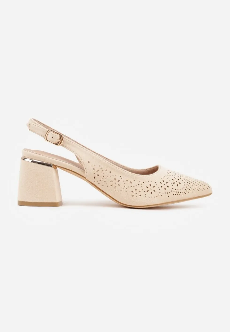 Beżowe Sandały Vices na Słupku Slingback ze Skórzaną Wkładką i Ażurowym Wzorem Iffinira