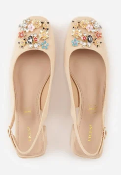 Beżowe Sandały Vices na Słupku Slingback ze Skórzaną Wkładką i Cyrkoniami Nimirune