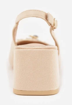 Beżowe Sandały Vices na Słupku Slingback ze Skórzaną Wkładką i Cyrkoniami Nimirune