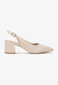 Beżowe Sandały Vices na Słupku Slingback z Ażurową Cholewką i Skórzaną Wkładką Tiranis