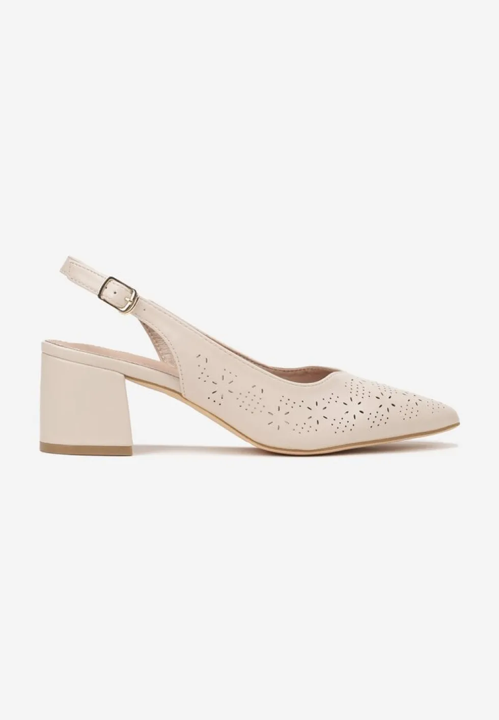 Beżowe Sandały Vices na Słupku Slingback z Ażurową Cholewką i Skórzaną Wkładką Tiranis