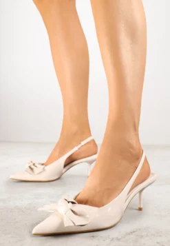 Beżowe Sandały Vices na Szpilce Slingback Ozdobione Kokardą Nilendria